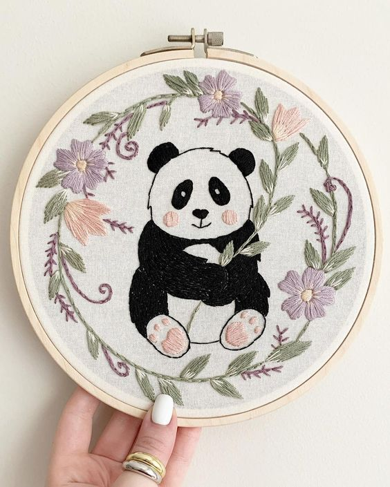 animal panda embroidery hoop design