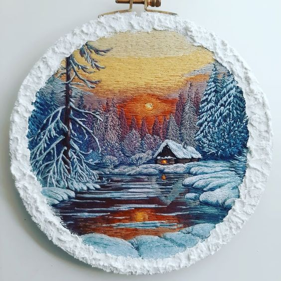landscapes embroidery hoop design