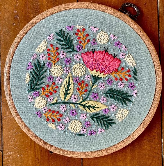 colorful abstract embroidery hoop design